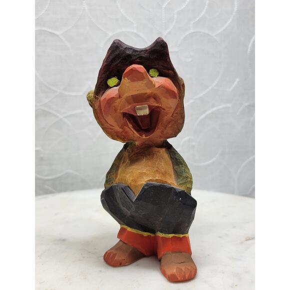 Henning Norway Hand Carved Troll Figurine Signed Vintage Wood Folk Art 7520 - Picture 8 of 11